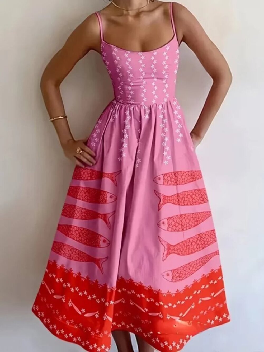 Shades Of Pink Geometric Fish Cami Maxi Dress - Picture 2 of 4